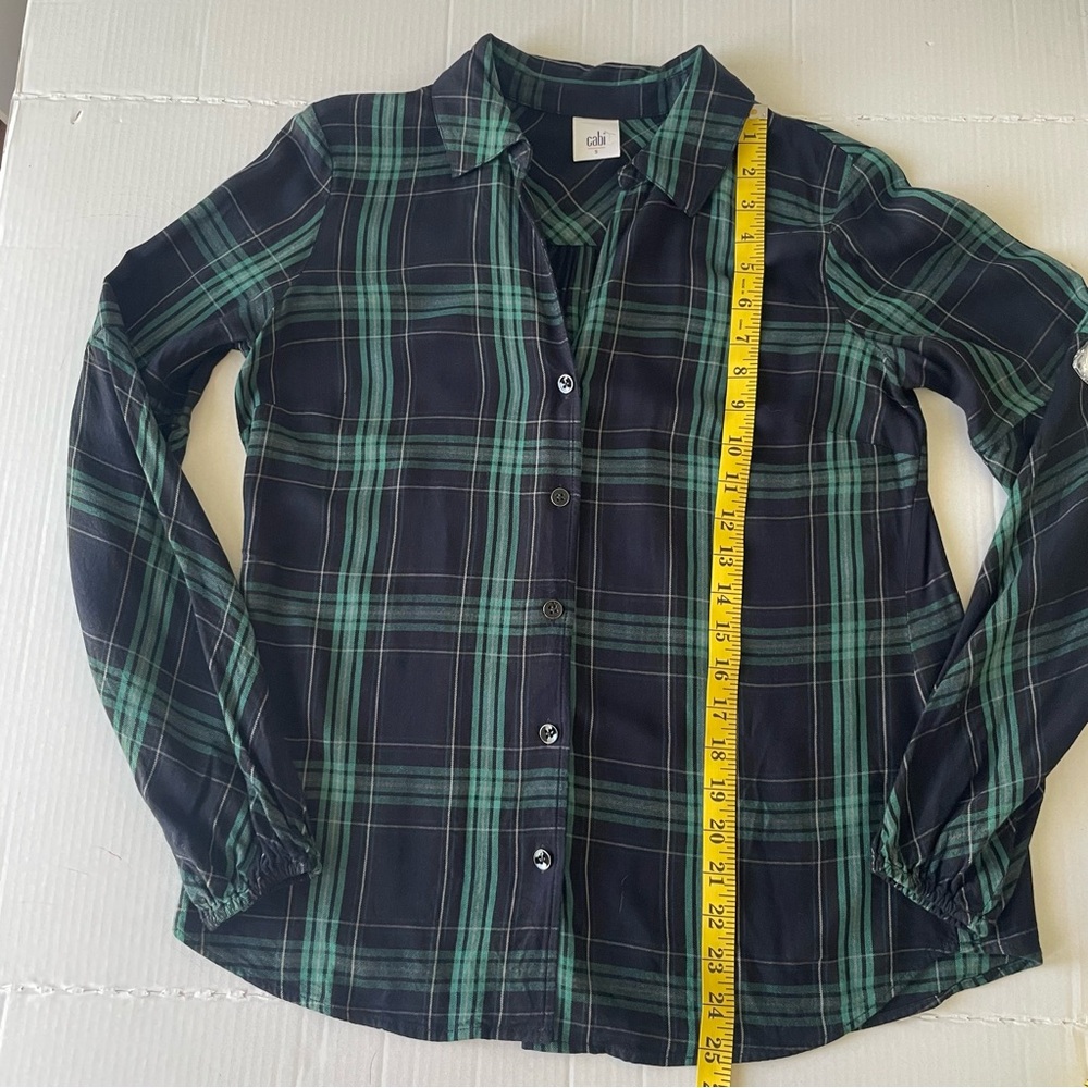 CAbi Button up Long Sleeve Blouse Black and Green Plaid Shirt Cabincore Normcore - Picture 5 of 9
